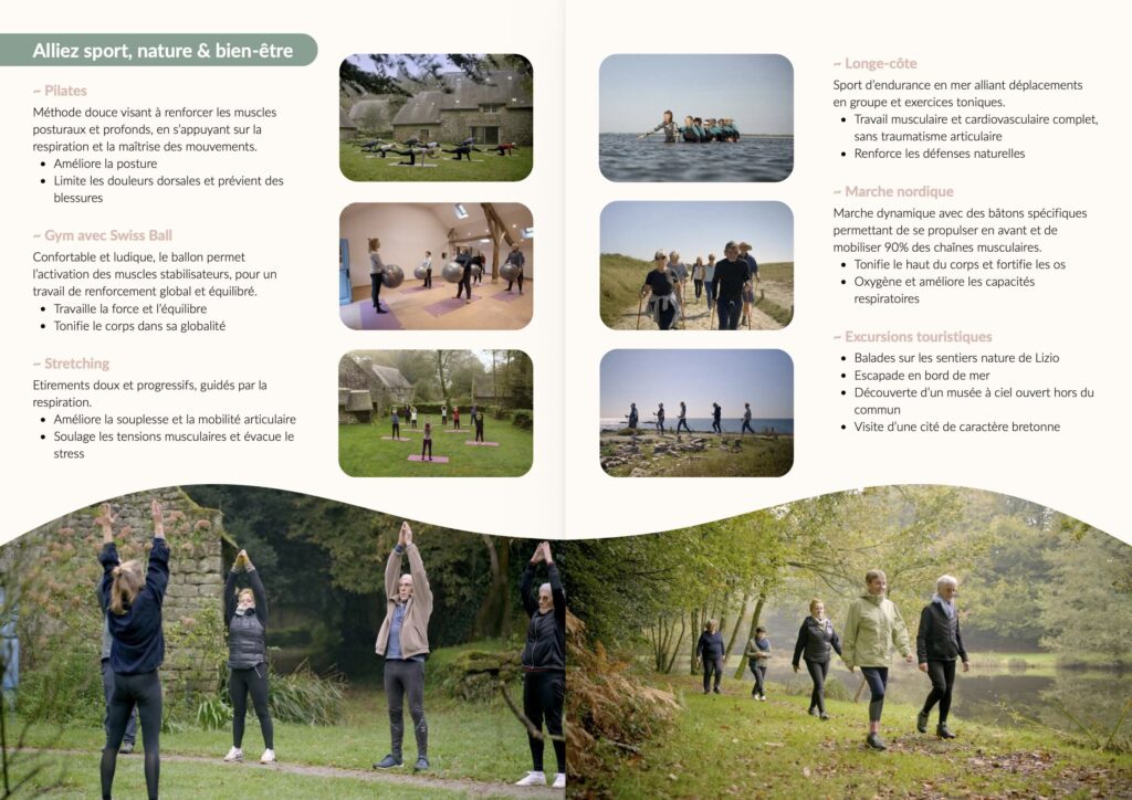 Visuel de 2 pages de la brochure du séjour sport santé nature à lizio